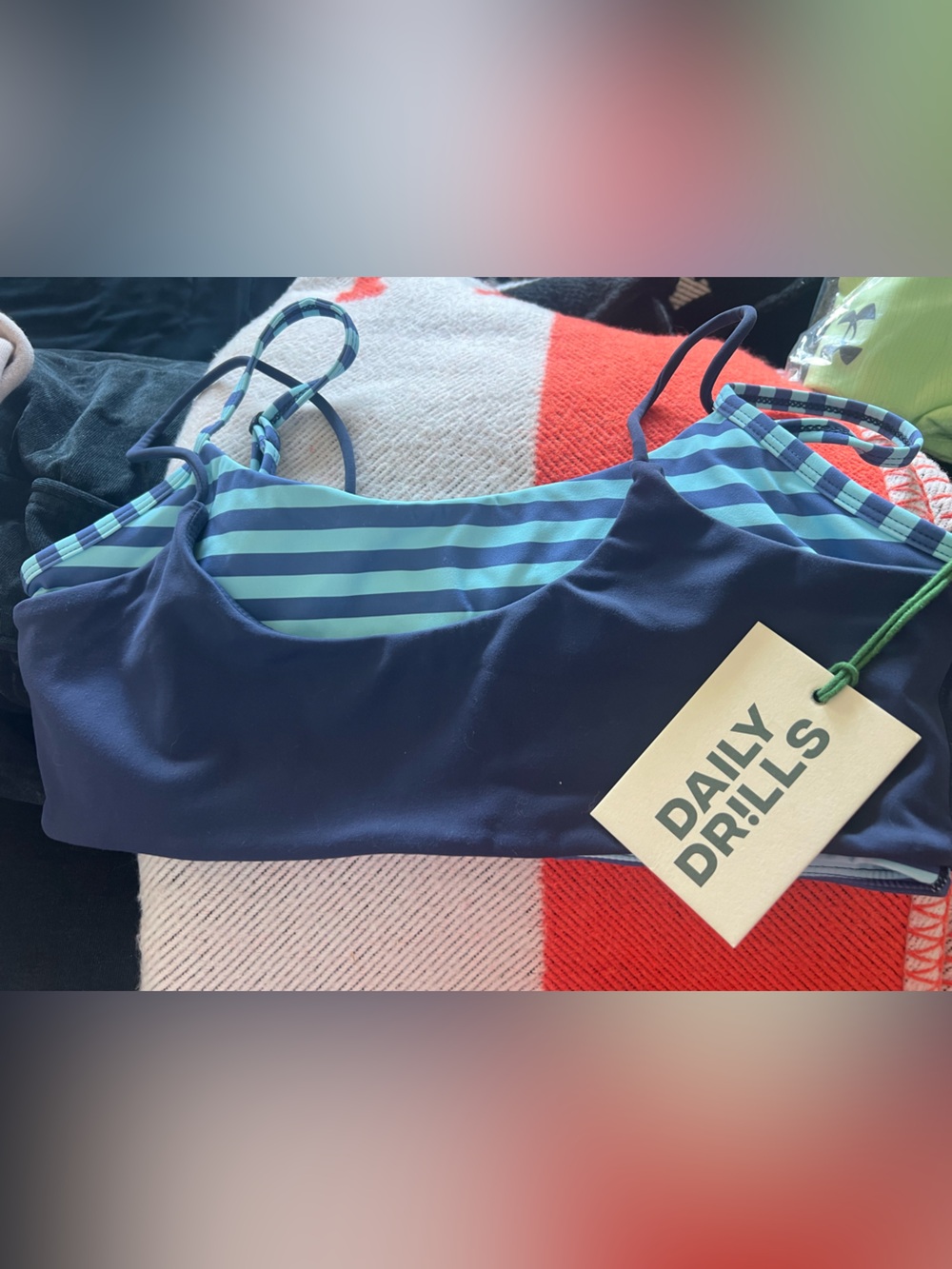 Daily Drills Navy & Teal Striped sports bra L